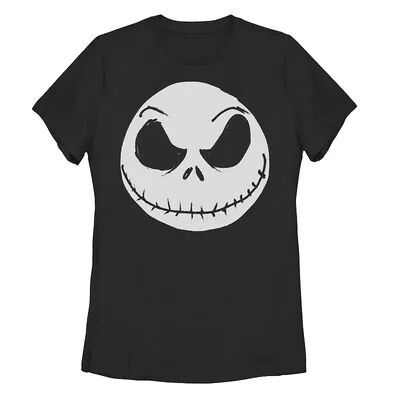 Licensed Character Junior's Disney The Nightmare Before Christmas Jack Skellington Face Tee, Girl's, Size: Small, Black