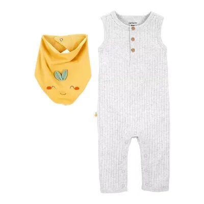 Carter's Baby Carter's 2-Piece Ribbed Jumpsuit & Bandana Bib Set, Infant Boy's, Size: Newborn, Grey