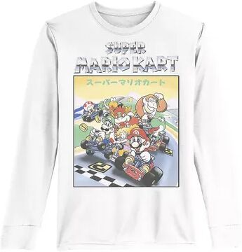 Licensed Character Boys 8-20 Nintendo Super Mario Kart Racing Group Kanji Portrait Long-Sleeve Graphic Tee, Boy's, Size: Large, White