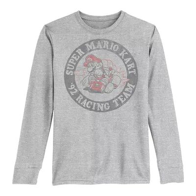 Licensed Character Boys 8-20 Nintendo Super Mario Kart '92 Racing Team Distressed Circle Logo Long-Sleeve Graphic Tee, Boy's, Size: Small, Grey