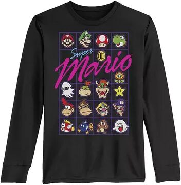 Licensed Character Boys 8-20 Nintendo Super Mario Video Game Character Selection Grid Long-Sleeve Graphic Tee, Boy's, Size: Small, Black