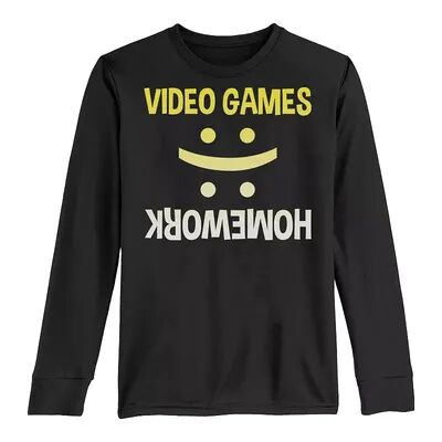 Licensed Character Boys 8-20 Double Smiley Video Games Homework Long Sleeve Tee, Boy's, Size: XL, Black