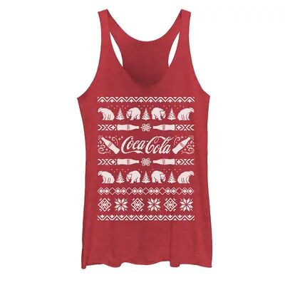 Licensed Character Juniors' Coca-Cola Ugly Sweater Polar Bear Bottles Tank Top, Girl's, Size: Medium, Dark Red