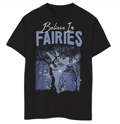 Disney Boys 8-20 Disney Peter Pan Tinker Bell Believe In Fairies Graphic Tee, Boy's, Size: XL, Black