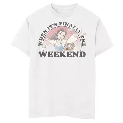Disney Boys 8-20 Disney Beauty And the Beast Belle Finally The Weekend Graphic Tee, Boy's, Size: XS, White