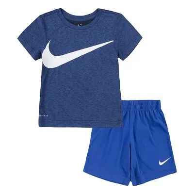 Nike Toddler Boys Nike Dri-FIT Swoosh Graphic Tee & Shorts Set, Toddler Boy's, Size: 4T, Med Blue