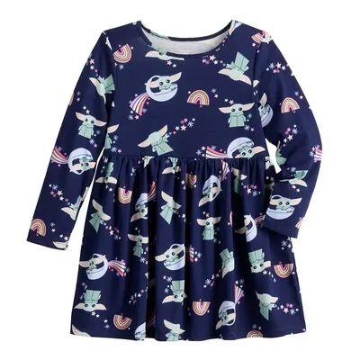 Jumping Beans Girls 4-12 Jumping Beans The Mandalorian Grogu aka Baby Yoda Long Sleeve Skater Dress, Girl's, Dark Blue