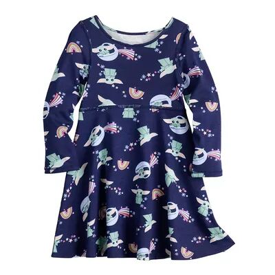 Jumping Beans Toddler Girl Jumping Beans The Mandalorian Adaptive Sensory Friendly Grogu aka Baby Yoda Long Sleeve Skater Dress, Toddler Girl's, Size: 4T, Dark Blue