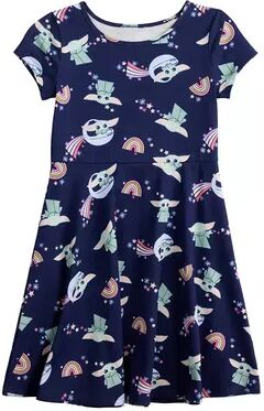 Jumping Beans Girls 4-12 Jumping Beans The Mandalorian Grogu aka Baby Yoda Allover Print Skater Dress, Girl's, Dark Blue