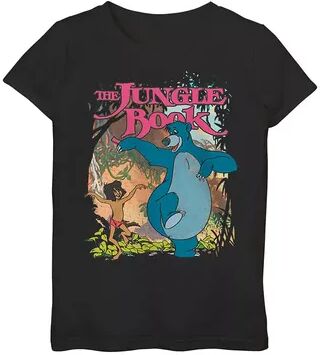 Disney Girls 7-16 Jungle Book Mowgli And Baloo Poster Graphic Tee, Girl's, Size: Large, Black