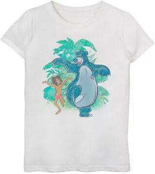 Disney Girls 7-16 Jungle Book Mowgli And Baloo Dance Graphic Tee, Girl's, Size: Large, White