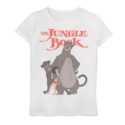Disney Girls 7-16 Jungle Book Mowgli Baloo Bagheera Graphic Tee, Girl's, Size: Large, White