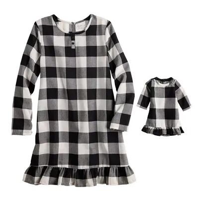 Jammies For Your Families Girls 4-16 Jammies For Your Families Ho Ho Ho Flannel Nightgown & Doll Gown Set, Girl's, Size: XS (6/6X), Black