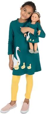 Leveret Girls & Doll Cotton Dress Swan 8 Year, Girl's, Green