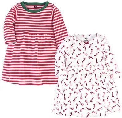 Hudson Baby Infant and Toddler Girl Long-Sleeve Cotton Dresses 2pk, Candy Cane, Toddler Girl's, Size: 0-3 Months, Brt Red