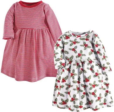 Hudson Baby Infant and Toddler Girl Long-Sleeve Cotton Dresses 2pk, Holly, Toddler Girl's, Size: 2T, Brt Red