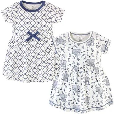 Touched by Nature Baby and Toddler Girl Organic Cotton Short-Sleeve Dresses 2pk, Blue Elephant, Toddler Girl's, Size: 5T, Brt Blue