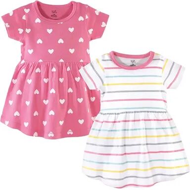 Hudson Baby Infant and Toddler Girl Cotton Short-Sleeve Dresses 2pk, Candy Stripes, Toddler Girl's, Size: 4T, Med Pink