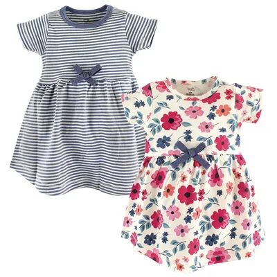 Touched by Nature Baby and Toddler Girl Organic Cotton Short-Sleeve Dresses 2pk, Garden Floral, Toddler Girl's, Size: 6-9 Months, Brt Blue