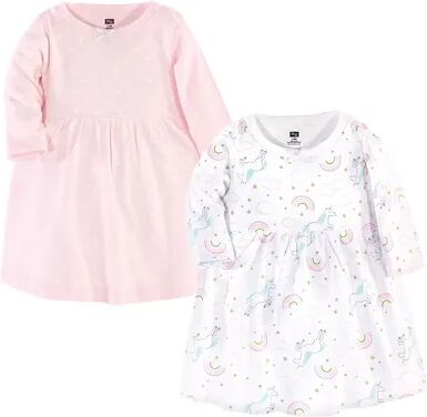 Hudson Baby Infant and Toddler Girl Cotton Long-Sleeve Dresses 2pk, Glitter Unicorn, Toddler Girl's, Size: 4T, Med Pink