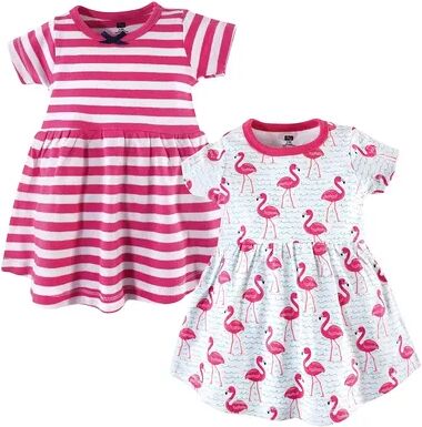 Hudson Baby Infant and Toddler Girl Cotton Short-Sleeve Dresses 2pk, Bright Flamingo, Toddler Girl's, Size: 4T, Med Pink