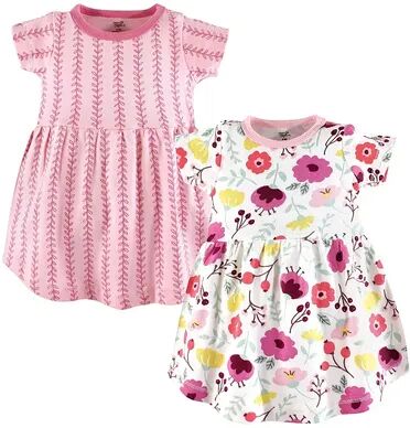 Touched by Nature Baby and Toddler Girl Organic Cotton Short-Sleeve Dresses 2pk, Botanical, Toddler Girl's, Size: 6-9 Months, Med Pink