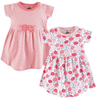 Touched by Nature Baby and Toddler Girl Organic Cotton Short-Sleeve Dresses 2pk, Rosebud, Toddler Girl's, Size: 9-12Months, Med Pink