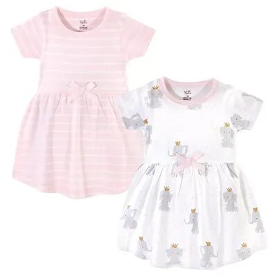 Hudson Baby Infant and Toddler Girl Cotton Short-Sleeve Dresses 2pk, Elephant Princess, Toddler Girl's, Size: 0-3 Months, Med Pink