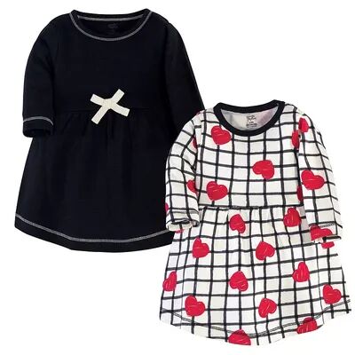 Touched by Nature Baby and Toddler Girl Organic Cotton Long-Sleeve Dresses 2pk, Black Red Heart, 12-18 Months, Toddler Girl's, Size: 9-12Months, Grey