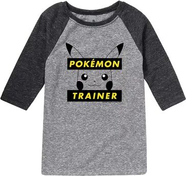 Licensed Character Boys 8-20 Pokemon Trainer Pikachu Raglan Graphic Tee, Boy's, Size: Medium, Grey