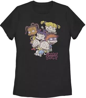 Licensed Character Juniors' Rugrats Pile Up Group Tee, Girl's, Size: Large, Black