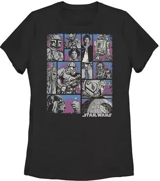 Licensed Character Juniors' Star Wars Comic Book Style Group Shot Panels Tee, Girl's, Size: Large, Black