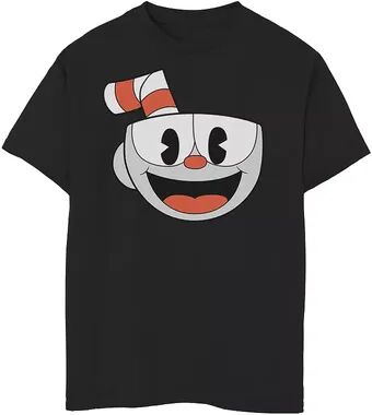 Licensed Character Boys 8-20 Cuphead Big Smiling Face Video Game Graphic Tee, Boy's, Size: XS, Black