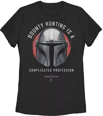 Licensed Character Juniors' Star Wars The Mandalorian Bounty Hunting Portrait Graphic Tee, Girl's, Size: Large, Black