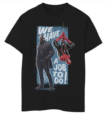 Licensed Character Boys 8-20 Marvel Spider-Man Far From Home We Have A Job To Do Poster Tee, Boy's, Size: Small, Black