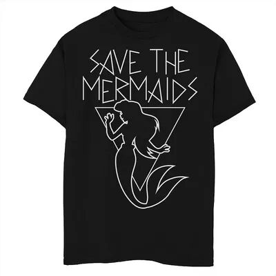 Disney Boys 8-20 Disney Little Mermaid Save The Mermaids Line Art Graphic Tee, Boy's, Size: Large, Black