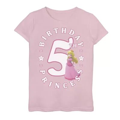 Licensed Character Girls 7-16 Nintendo Super Mario Princess Peach 5th Birthday Princess Portrait Graphic Tee, Girl's, Size: XL, Pink