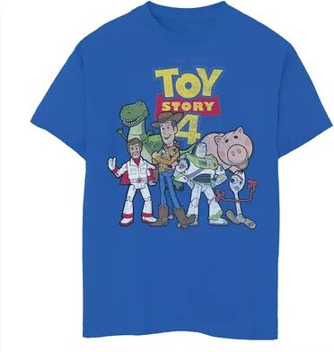 Disney / Pixar Toy Story 4 Boys 8-20 New Group Shot Movie Logo Poster Graphic Tee, Boy's, Size: Small, Med Blue