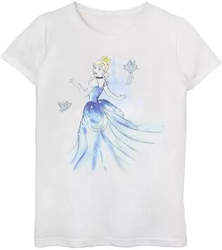 Disney s Cinderella Girls 7-16 Birds & Castle Watercolor Art Graphic Tee, Girl's, Size: Large, White