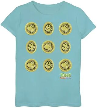 Licensed Character Girls 7-16 Nintendo Yoshi's Crafted World Egg Coins Happy Smile Poster Graphic Tee, Girl's, Size: XL, Blue