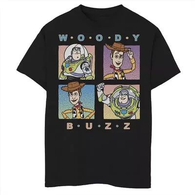 Disney / Pixar's Toy Story Boys 8-20 Woody and Buzz Panel Grid Graphic Tee, Boy's, Size: XS, Black