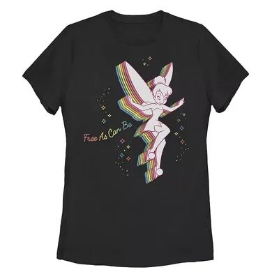 Licensed Character Juniors' Disney's Peter Pan Pride Tinker Bell Rainbow Free As Can Be Tee, Girl's, Size: XXL, Black