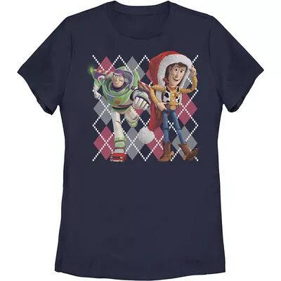 Disney Juniors' Disney/Pixar Toy Story Woody & Buzz Holiday Portrait Graphic Tee, Girl's, Size: Large, Blue