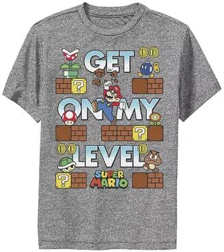 Licensed Character Boys 8-20 Nintendo Super Mario Get On My Level Game Play Poster Graphic Tee, Boy's, Size: XL, Grey