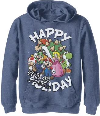 Licensed Character Boys 8-20 Nintendo Happy Game Day Group Shot Graphic Fleece Hoodie, Boy's, Size: XL, Blue