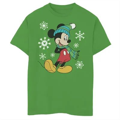 Disney s Mickey Mouse Boys 8-20 Mouse Holiday Snowflakes Portrait Christmas Graphic Tee, Boy's, Size: Small, Green