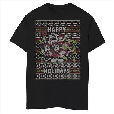 Disney Boys 8-20 Group Shot Happy Holidays Christmas Sweater Style Graphic Tee, Boy's, Size: XL, Black