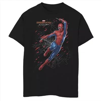 Marvel Boys 8-20 Marvel Spider-Man Far From Home Web Swing Shatter Portrait Graphic Tee, Boy's, Size: XL, Black