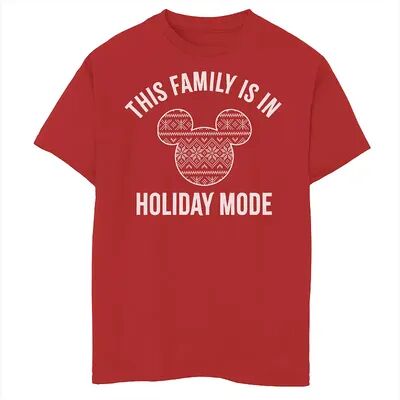 Disney s Mickey Mouse & Friends Boys 8-20 Christmas Family Holiday Mode Graphic Tee, Boy's, Size: Large, Red