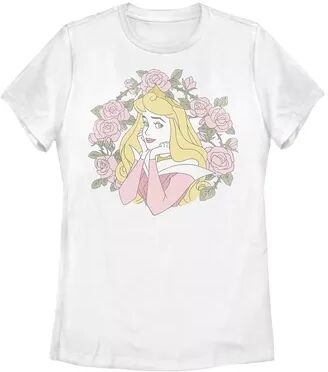 Licensed Character Disney's Sleeping Beauty Juniors' Princess Aurora Rose Thorn Portrait Tee, Girl's, Size: Large, White